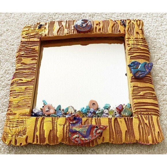 Tucson Santa Fe Accent Mirror Yellow Pueblo Sun Artisan Handmade Wall Boho - Picture 9 of 11